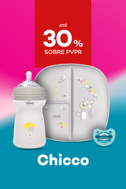 Marca Chicco com destaque promocional de at&eacute; 30% sobre pre&ccedil;o de Venda ao P&uacute;blico Recomendado